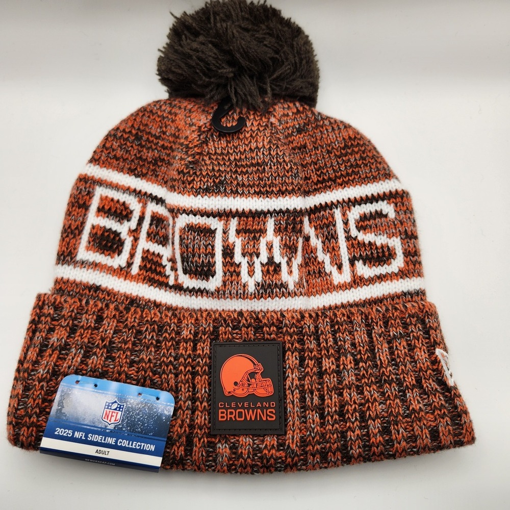 New Era NFL Cleveland Browns Sideline Adult One Size Knit Pom Sport Beanie Hat